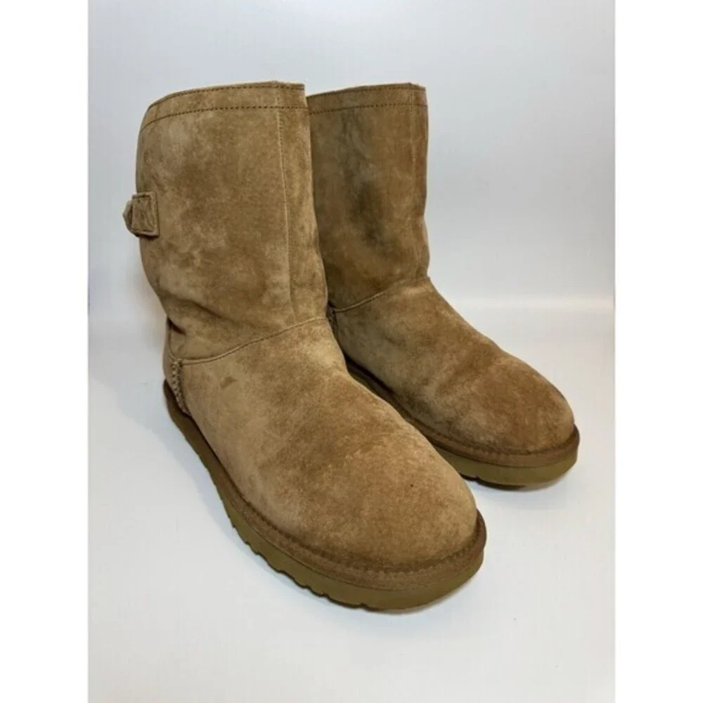UGG Remora Short Boots Womens Size 9 Chestnut Leather Shearling Fur Lined
